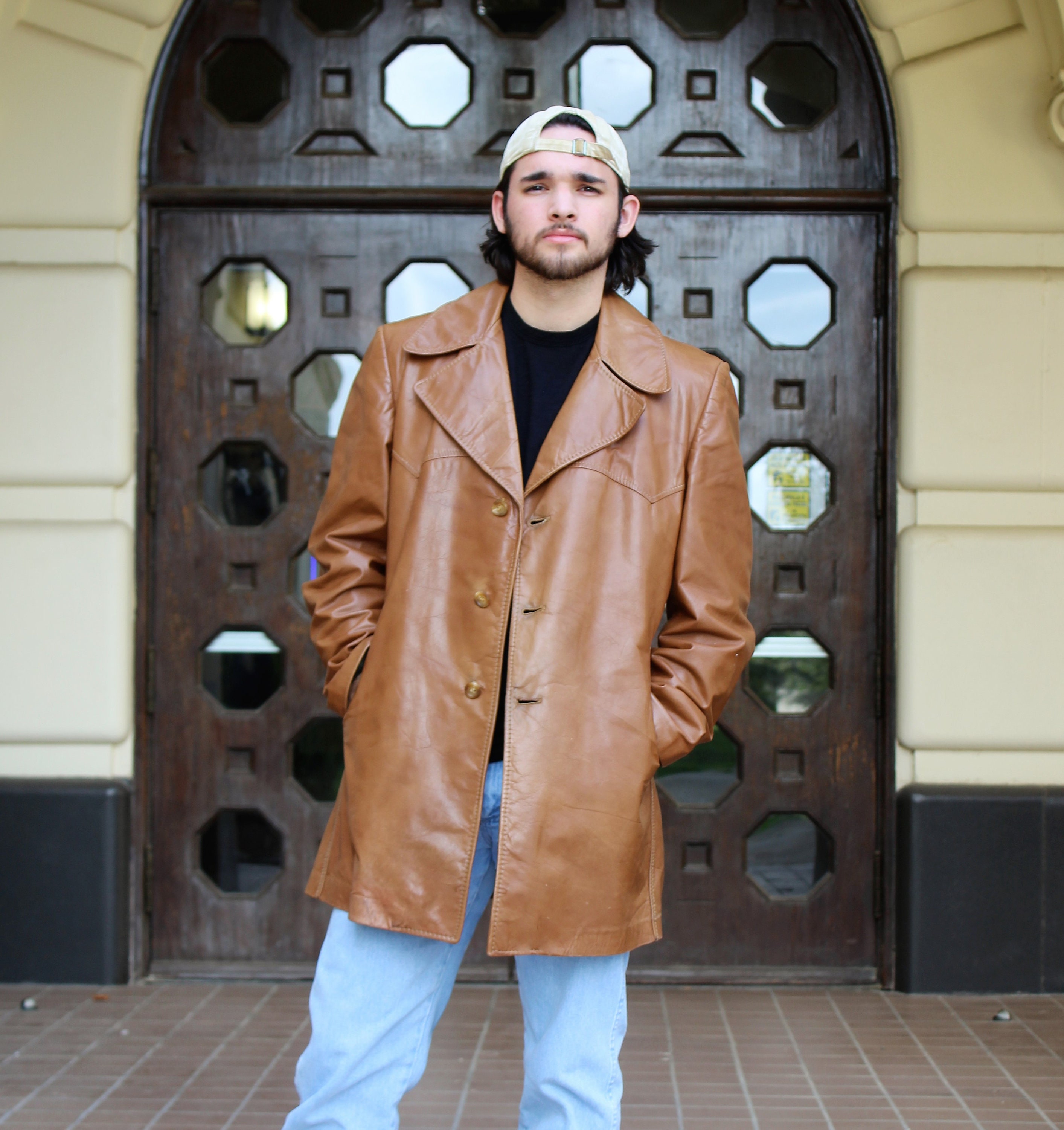 Vintage 1970s Stratojac Brown Leather Jacket, Nashville, 42L