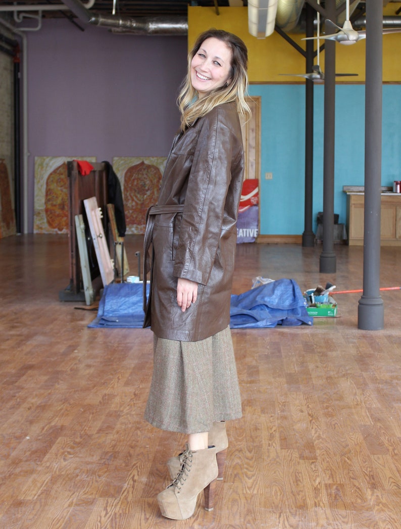 1960s Coat, Vintage Golet Originals Brown Leather Coat, Large Women, belted image 9