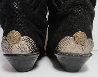 Botas vaqueras Zodiac vintage de los años 80, ante sintético negro