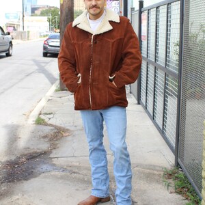 Vintage Silton Sherpa Coat, Brown Suede, Faux Sheepskin, Size 44 Men, Heavy Jacket image 6