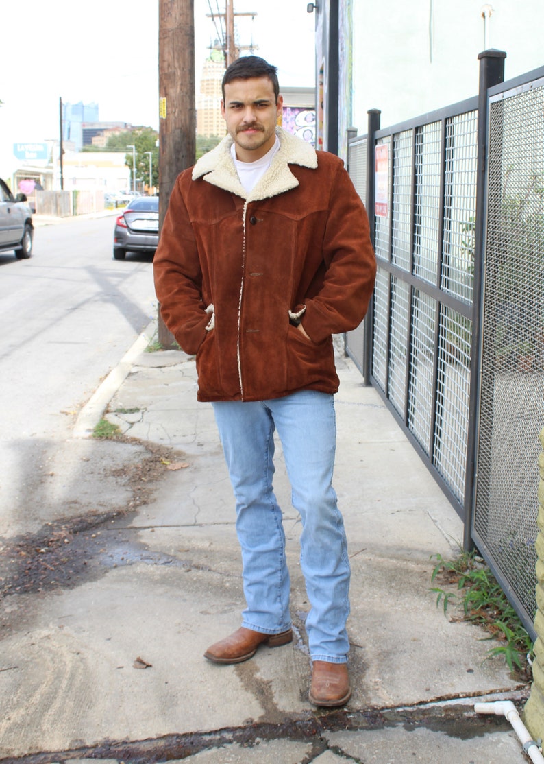 Vintage Silton Sherpa Coat, Brown Suede, Faux Sheepskin, Size 44 Men, Heavy Jacket image 6