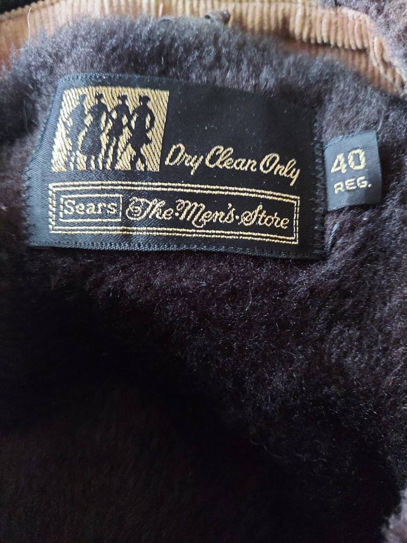 Mens Corduroy Jacket, Vintage 70s Sherpa Jacket Men, Sears The Men's Store, 40R Men, tan corduroy, brown faux fleece image 7