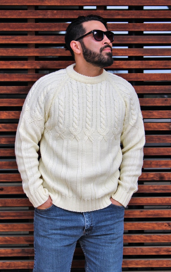 90'S VanCort Striped Acrylic Knit Sweater, Men's Size XL, Vintage acrylic ivory Vintage Second Hand
