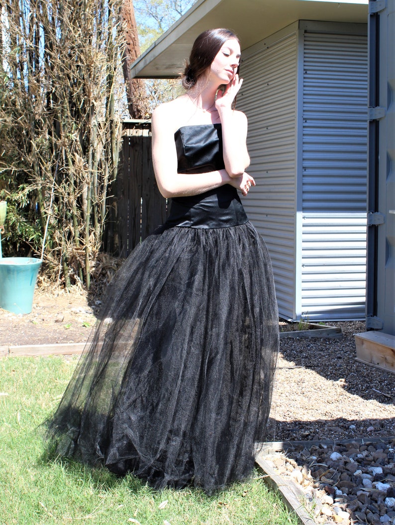Gothic Wedding Dress, Vintage 1980s Loralie, Black Tulle Dress, black wedding gown, XS/S Women image 7