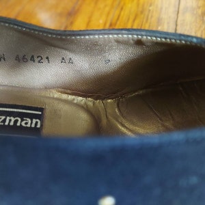 Pointed Toe Shoes, Vintage Stuart Weitzman Pumps, 9 AA Women, black suede, bronze studs image 8