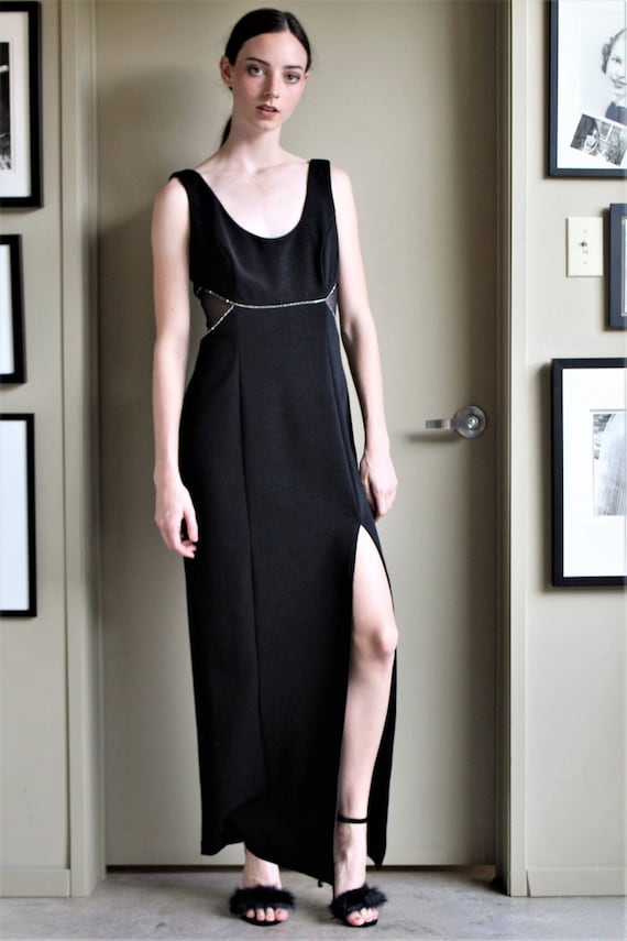 Black Evening Gown, Vintage Prom Dress, Cache Dres