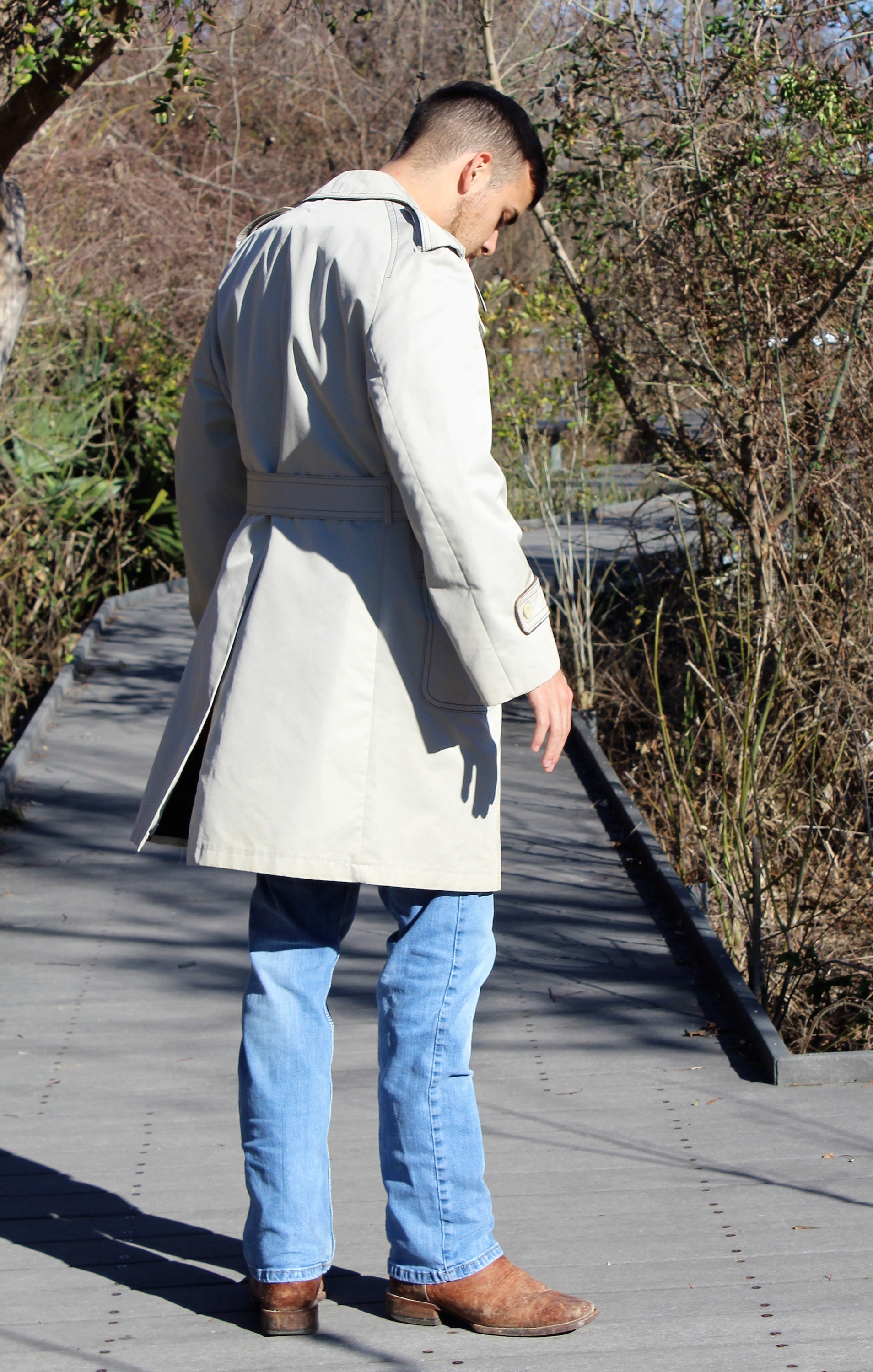 Vintage 70s Mens Trench Coat: Khaki All Weather Cortefeil