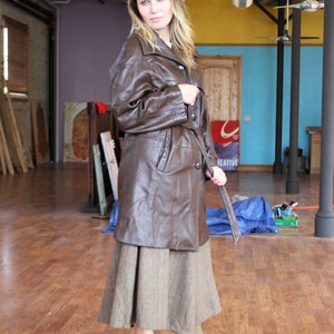 1960s Coat, Vintage Golet Originals Brown Leather Coat, Large Women, belted image 7