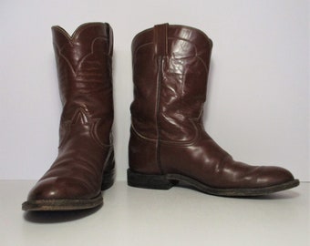 Vintage Tony Lama Roper Cowboy Boots, Size 8 1/2B Men, brown leather