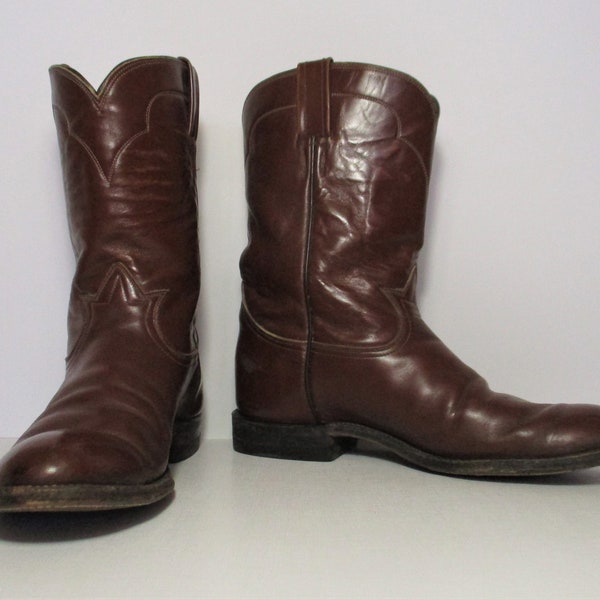 Vintage Tony Lama Roper Cowboy Boots, Size 8 1/2B Men, brown leather