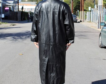 Vintage 1980s Wilsons Leather Black Maxi Coat, Size L Women