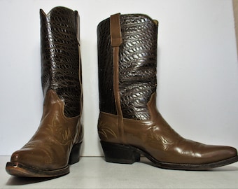 Mens Western Boots, Vintage 50s Roper Cowboy Boots, size 9 1/2 Men, taupe brown leather