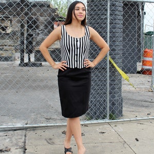 Vintage Skirt Outfit, 1990s Constance Saunders, Two Piece Suit, Black and White, 2 Women, Vest Top image 4