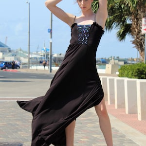 Vintage Maxi Dress, 1970s Jody of California Black Boho Dress, XS/S Women, High Slit, Spaghetti Straps image 7