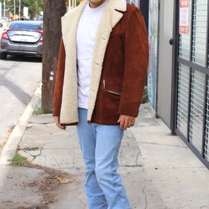 Vintage Silton Sherpa Coat, Brown Suede, Faux Sheepskin, Size 44 Men, Heavy Jacket image 8