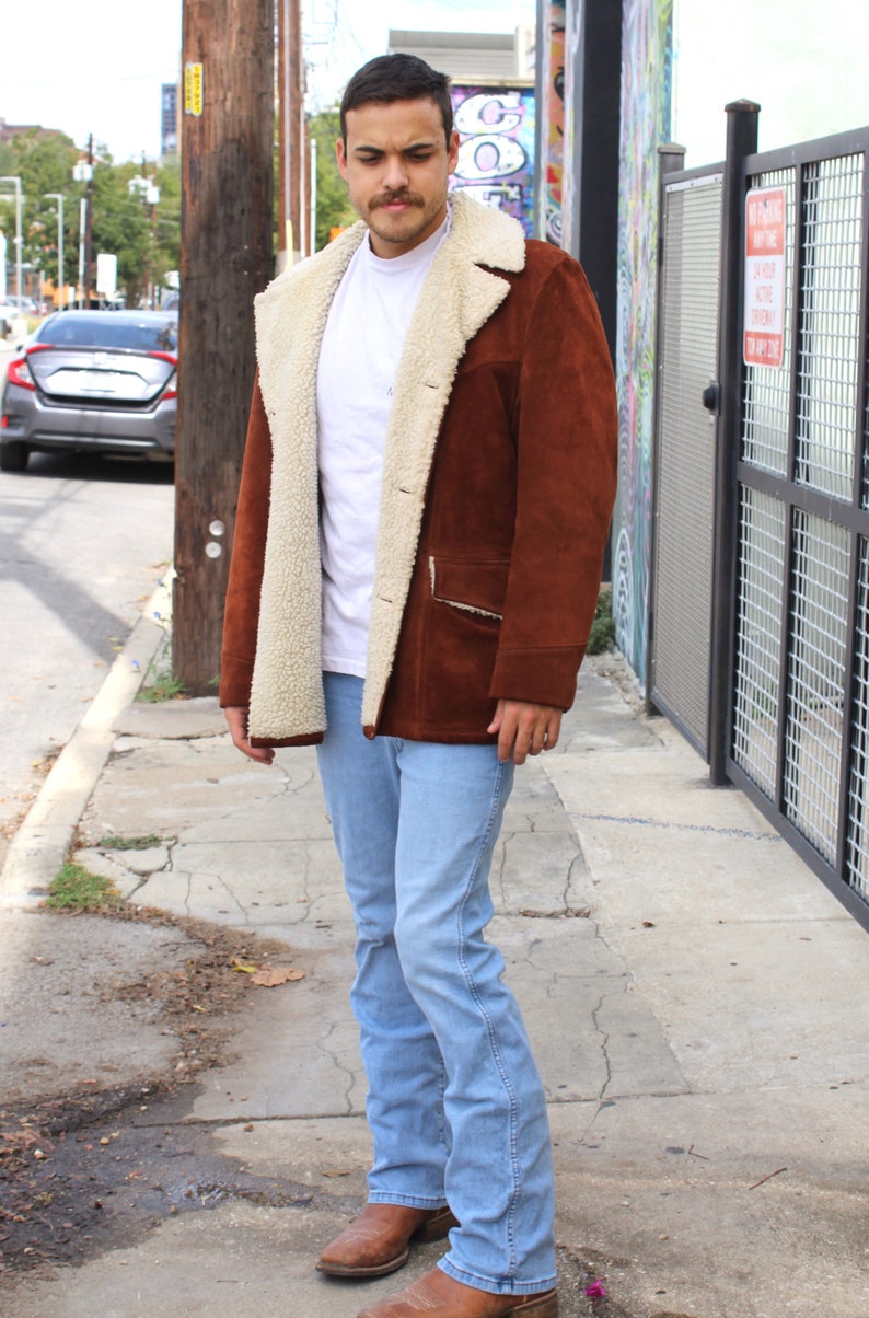 Vintage Silton Sherpa Coat, Brown Suede, Faux Sheepskin, Size 44 Men, Heavy Jacket image 8