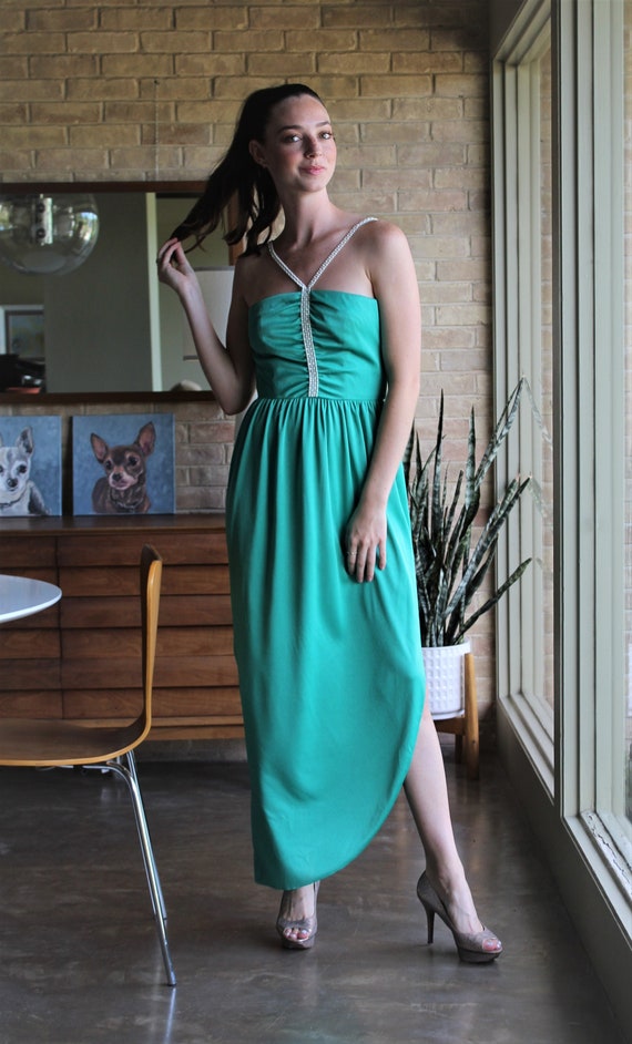 Vintage 1970s Lillie Rubin Evening Gown, Green Max