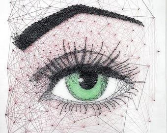 String Art Green Eye Painting – Nail and Thread Art on Wood – Wall Decor – Handmade Gift Idea