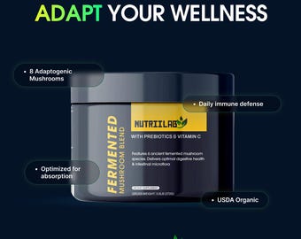 Fermented Mushroom Blend | 6 Organic Species, Prebiotics, Vitamin C, Immune Support