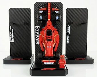 Display Ständer für LEGO F1 Speed Champions 77242–77258 in Carbon Look, alle Teams - LEGO Collection Dekoratives Zubehör - Formel 1 Fan Geschenk