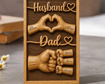Placa de madera personalizada para papá, letrero de madera personalizado con el nombre del niño, letrero de madera con el saludo de puño para el esposo, regalo del Día del Padre para el esposo/él.
