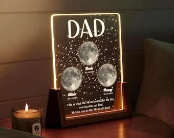 Regalo para papá con fases lunares: placa acrílica personalizada con luz, regalo personalizado del cielo nocturno para papá, regalo del Día del Padre, lámpara LED lunar de recuerdo L47