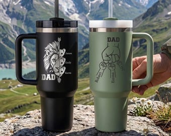 Personalized Dad Tumbler with Kids Names, Custom Engraved 20 30 32 40 oz Travel Mugs, Dad Grandpa Gift, Fathers Day Papa Cup