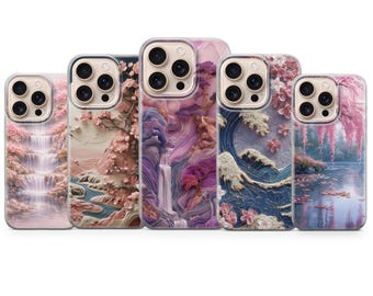 Cherry Blossom Phone Cover Japanese Wave Phone Case for iPhone 17 Pro Max, 16e, 15, 14, 13 & Samsung S26 Ultra,S25 FE, A57,A56, Pixel 10, 9A