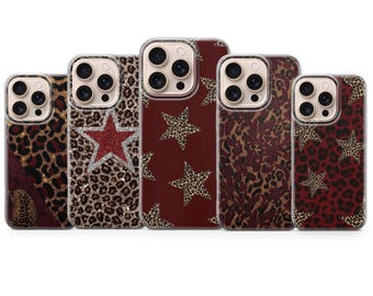 Dark Burgundy Phone Cover Leopard Print Phone Case for iPhone 17 Pro Max, 16e, 15, 14, 13 & Samsung S26 Ultra,S25 FE, A57,A56, Pixel 10, 9A