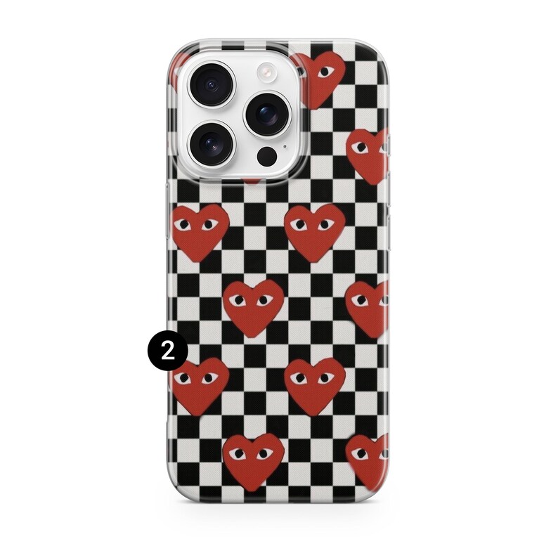 Hjärtliknande telefonskal Comme Des Garçons för iPhone 17 Pro Max, 16e, 15, 14, 13 och Samsung S26 Ultra, S25 FE, A57, A56, Pixel 10, 9A 2