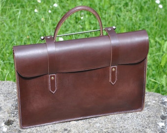 Traditional handmade leather sheet music bag or laptop case