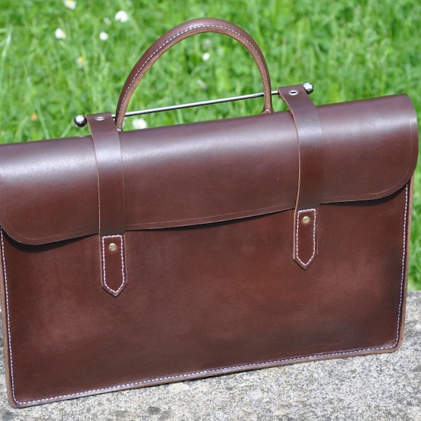Traditional handmade leather sheet music bag or laptop case