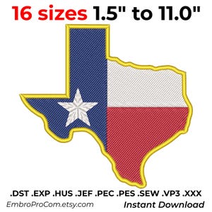 Texas Flag Map Embroidery Design, Lone Star State Machine File (Digital Download)