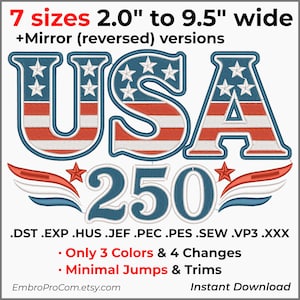 USA 250 Stickdatei – 250jähriges Jubiläum der USA, 4.Juli Stickmuster