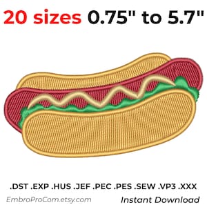 Hot Dog Embroidery Design, BBQ Summer Food Machine Embroidery File, Grill Cookout