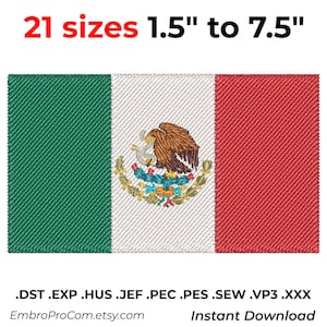 Mexico Flag Embroidery Design, Mexican Flag 21 Sizes, pes, dst, jef, hus, vp3