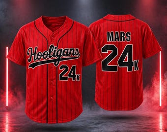 Hooligans Mars Baseball Jersey, Custom Name and Number 24k Baseball Jersey, Rose Graphic Apparel, Fan Gift