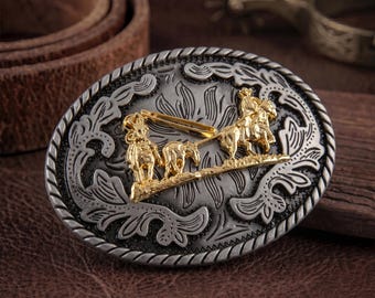 Hebillas de cinturón vintage, hebilla de vaquero jinete de toro, estilo western en plata antigua (9,8 x 7,4 cm), regalo para él.