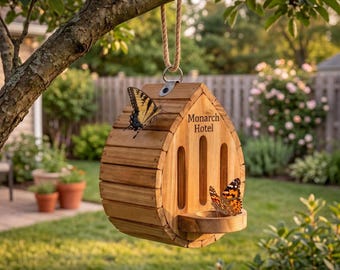Casetta per farfalle da giardino personalizzata con stazione di alimentazione, habitat per impollinatori su misura, regalo decorativo per il giardino fatto a mano, regalo per gli amanti delle farfalle