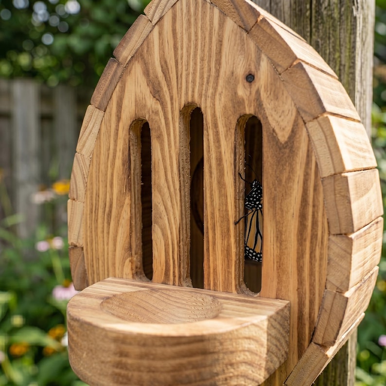 Handmade Garden Butterfly House with Feeder Station For Garden, Pollinator Butterfly House, Yard Decorating Gift, Butterfly Lovers Gift image 5