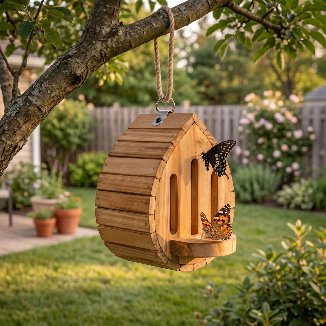 Handmade Garden Butterfly House with Feeder Station For Garden, Pollinator Butterfly House