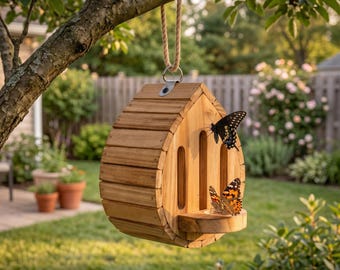 Casa para mariposas de jardín hecha a mano con comedero, casa para mariposas polinizadoras, regalo para decorar el jardín, regalo para amantes de las mariposas