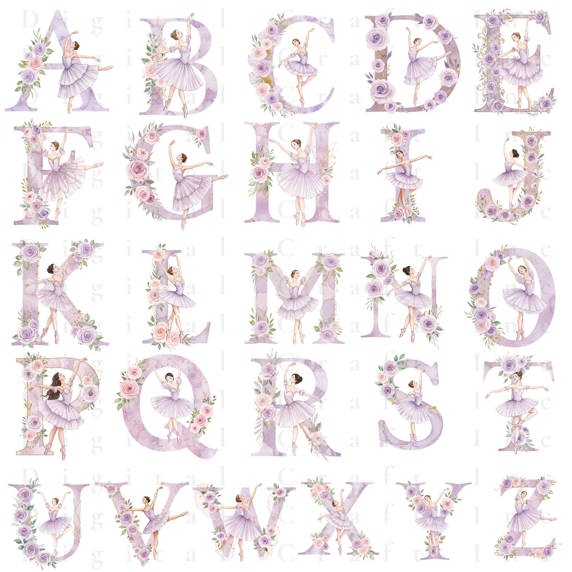 Ballet Alphabet PNG | Floral Letter Clipart Set | Dancer Sublimation ...