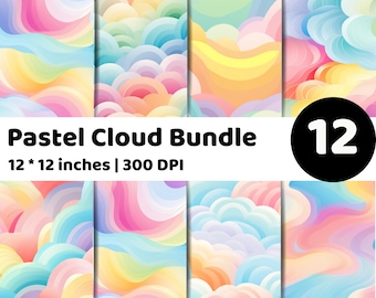 Pastel Rainbow Paper Bundle | Dreamy Cloud Texture Backgrounds | Abstract JPG Scrapbook Printable Pack