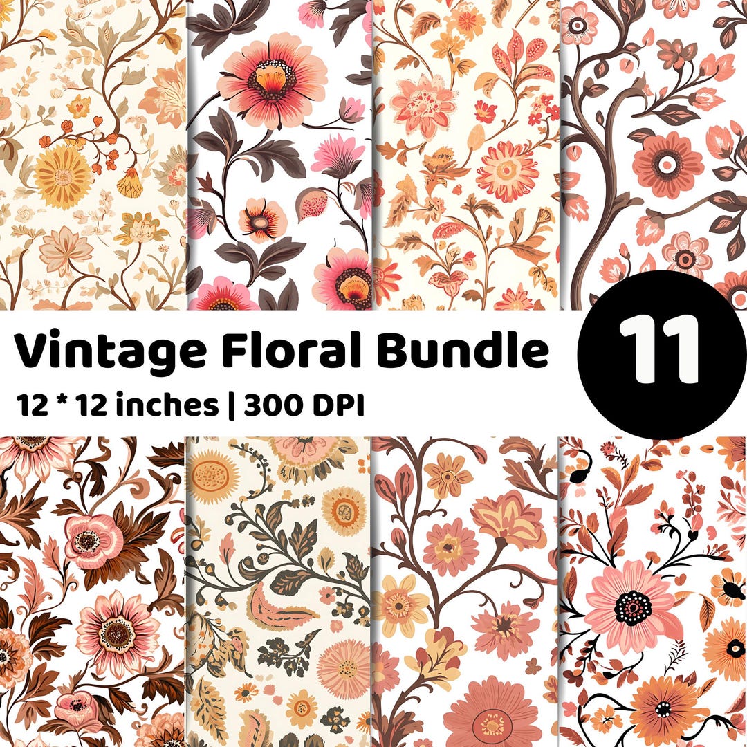 Vintage Floral Digital Paper Bundle | Seamless Botanical Patterns ...