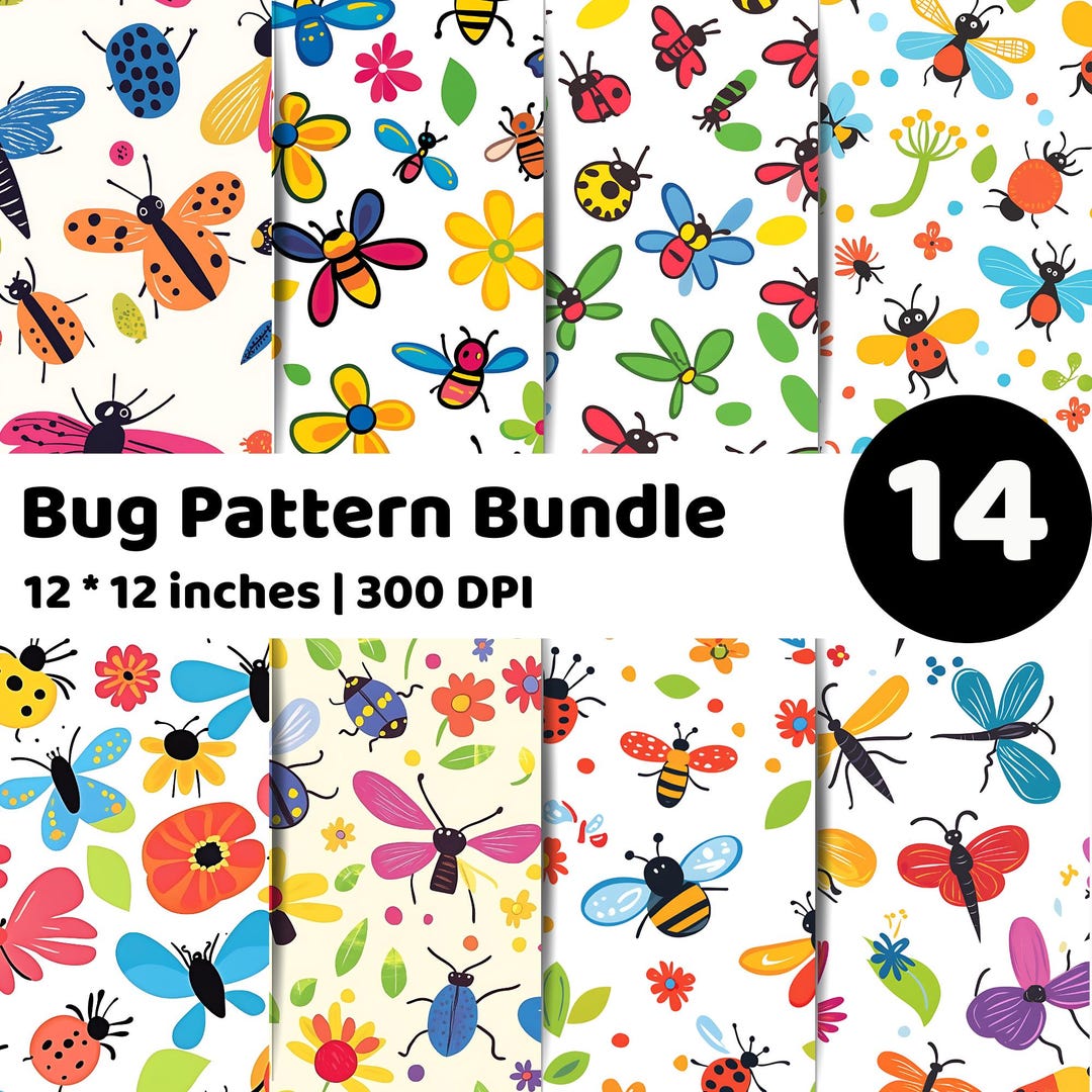 Insect Pattern Bundle | Bug Digital Paper Pack | Floral Butterfly ...