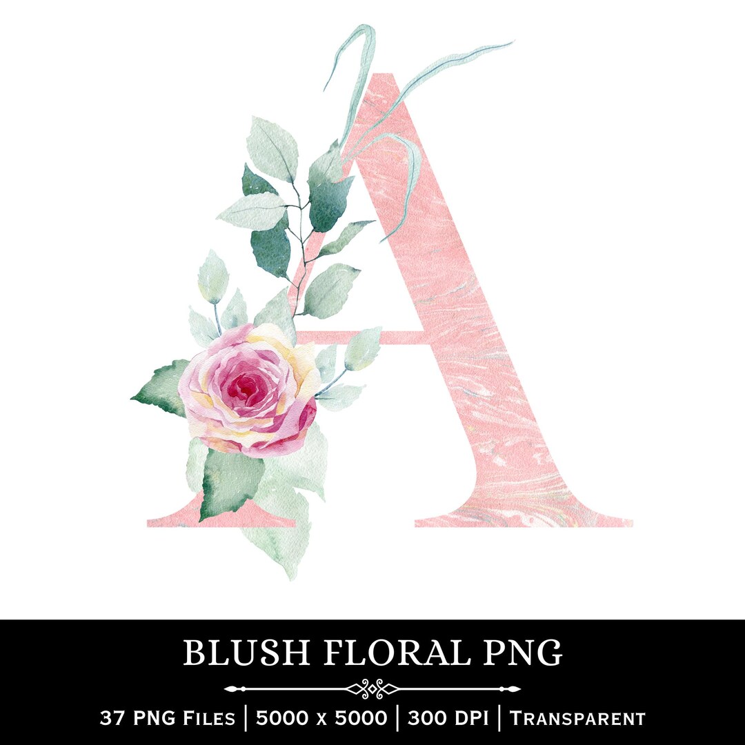 Blush Floral Alphabet PNG | Rose Gold Letter Clipart A-Z Numbers ...