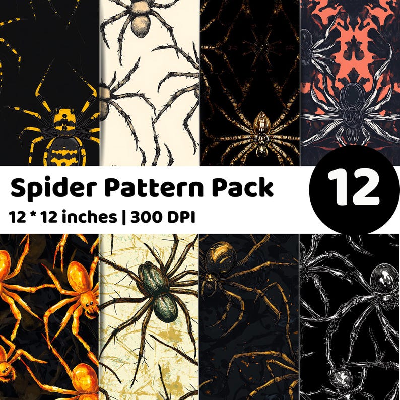 Spider Digital Paper | Gothic Seamless Halloween Patterns | Dark ...