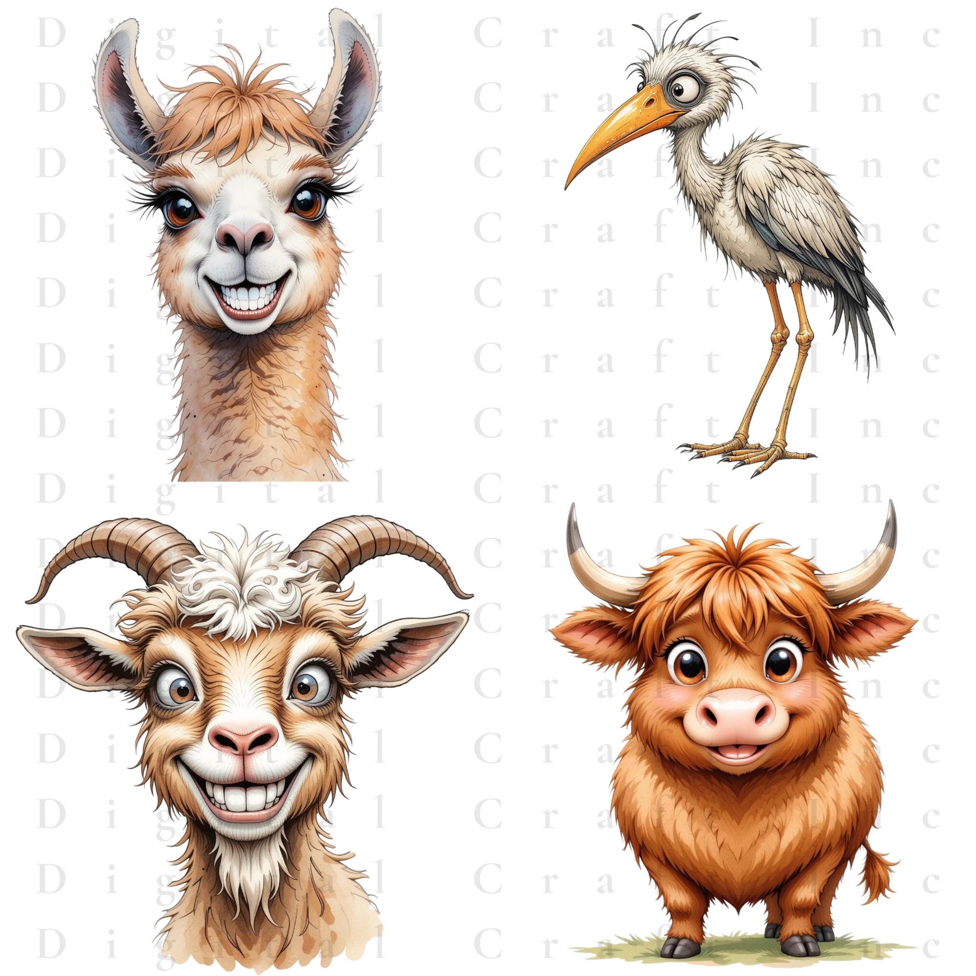 Farm Animal Clipart Bundle | Cow Goat Sheep Chicken PNG | Watercolor ...