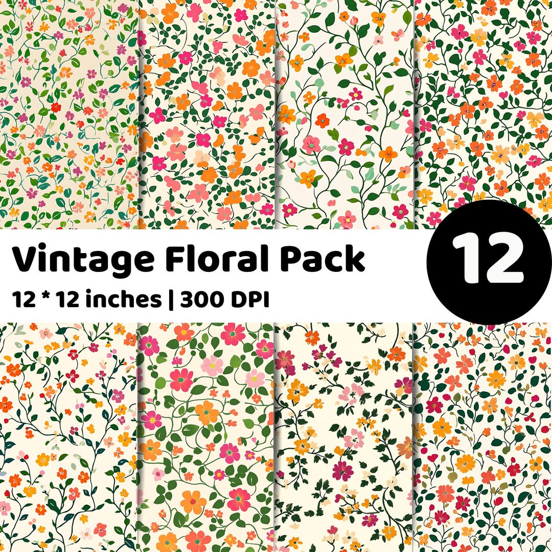 Vintage Floral Digital Paper Bundle | Tiny Flower Pattern Pack ...